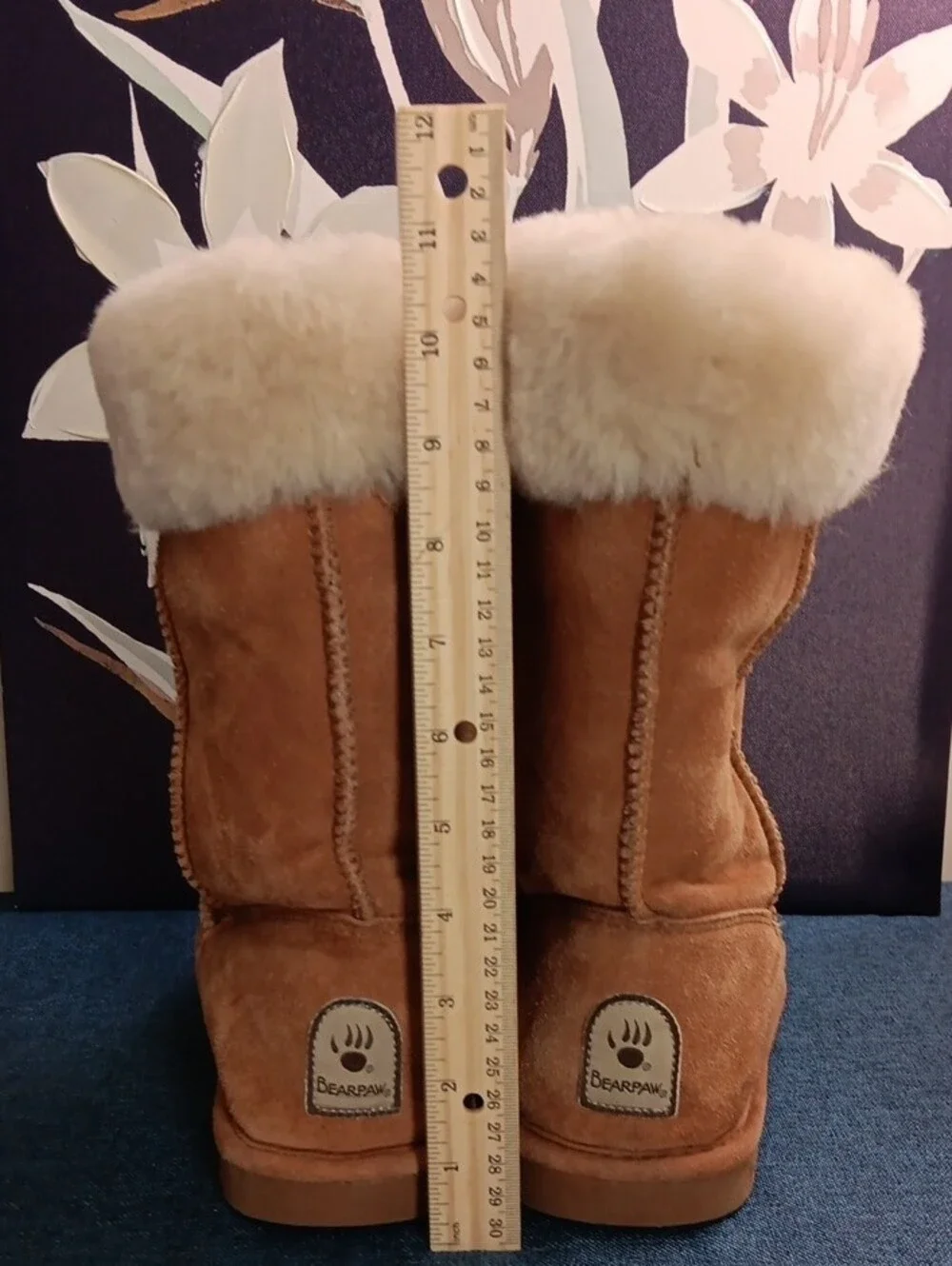 BearPaw Chestnut Suede Shearling Boot with Cream Cuff